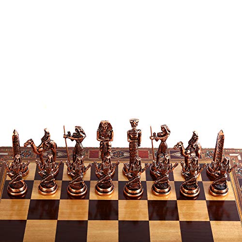 Egypt Pharaoh Antique Copper Metal Chess Set with Wooden Board