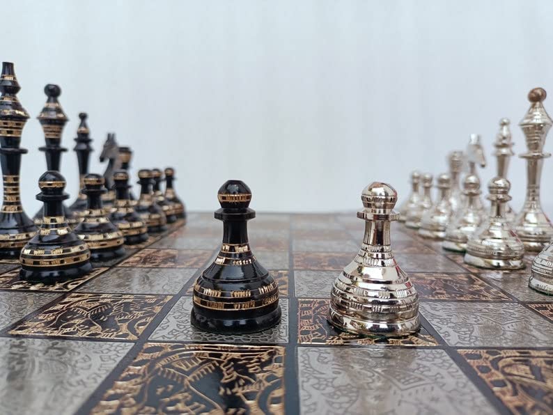 14" Russian Soviet Metal Chess Set with Velvet Box