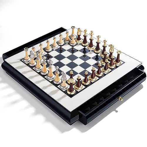 AMEROUS 16" Wooden Chess Set with Storage Drawers