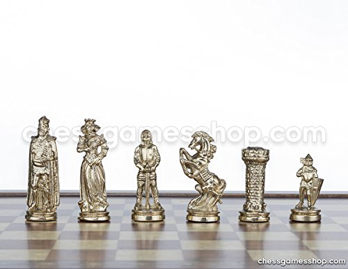 Handcrafted Brass Chess Set on Rosewood Mosaic Board