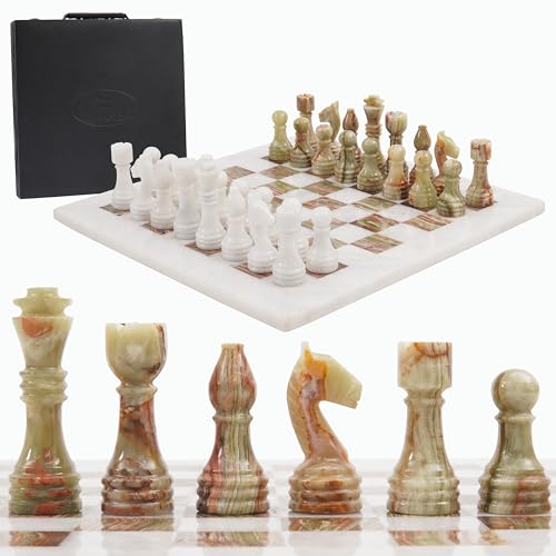 Handmade Marble Chess Set 15 Inches White/Green Onyx