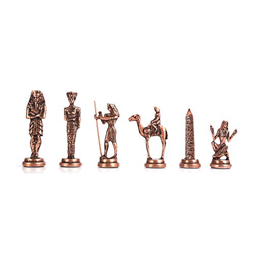 Egypt Pharaoh Antique Copper Metal Chess Set with Wooden Board