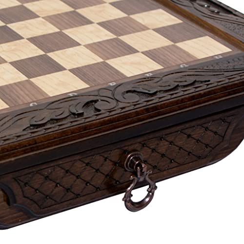 Handmade Big Chess Set with Storage: Luxury Inlaid Wood