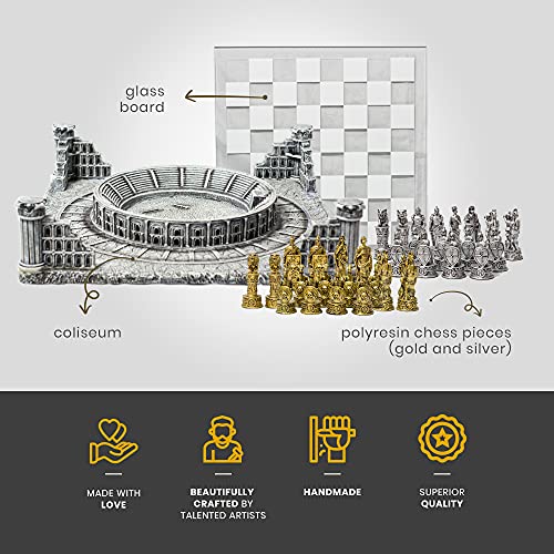 Ancient Roman Gladiators 3D Chess Set with Glass Board