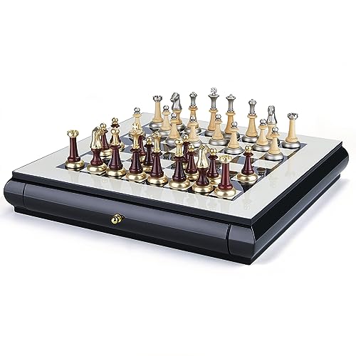 AMEROUS 16" Wooden Chess Set with Storage Drawers