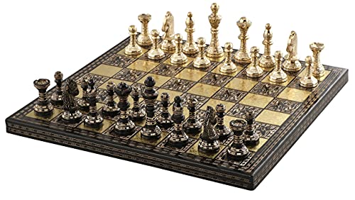 Handmade Luxury Brass Metal Chess Set with Red Velvet Box