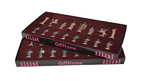 Handmade Copper Rome Chess Set with Solid Wooden Board