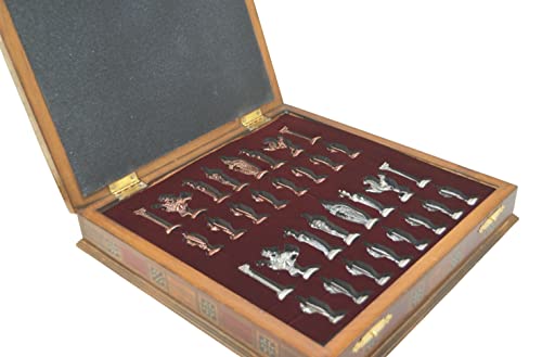 Antique Copper Metal Chess Set and Wooden Board