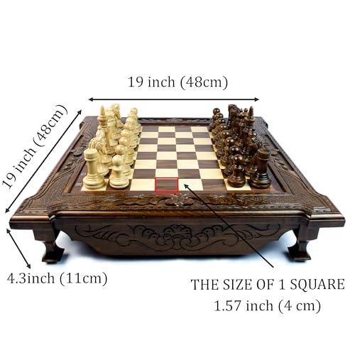 Handmade Big Chess Set with Storage: Luxury Inlaid Wood
