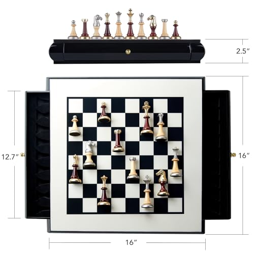 AMEROUS 16" Wooden Chess Set with Storage Drawers
