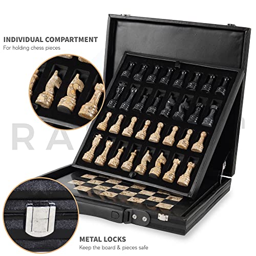 Handmade Black Marble Chess Set with Storage Box