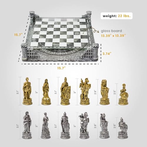 Ancient Roman Gladiators 3D Chess Set with Glass Board