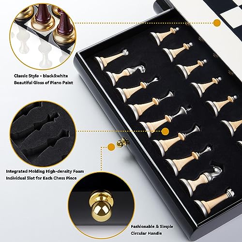 AMEROUS 16" Wooden Chess Set with Storage Drawers