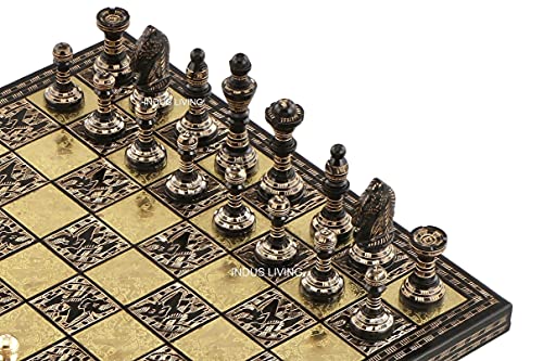 Handmade Luxury Brass Metal Chess Set with Red Velvet Box