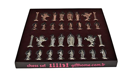 Antique Copper Metal Chess Set and Wooden Board