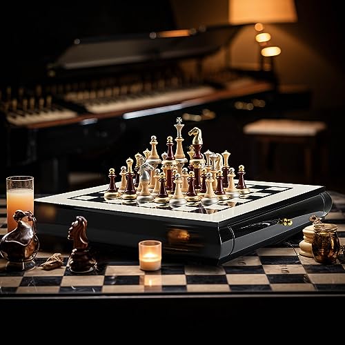 AMEROUS 16" Wooden Chess Set with Storage Drawers