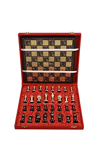 Handmade Luxury Brass Metal Chess Set with Red Velvet Box
