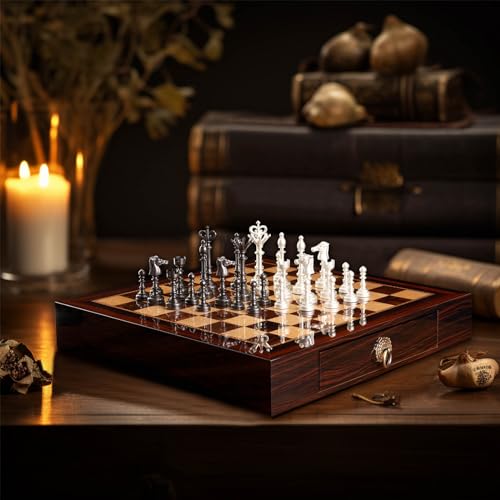 AMEROUS 20" Wooden Chess Set with Metal Pieces