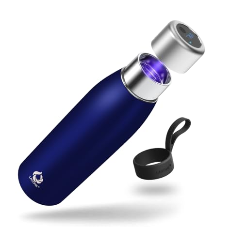 Blue Stainless Steel Water Bottle with Self-Cleaning UV Purifier