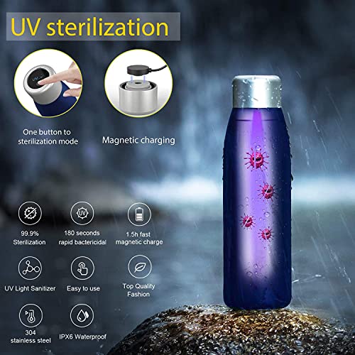 Blue Stainless Steel Water Bottle with Self-Cleaning UV Purifier