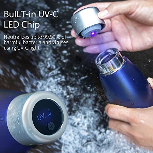 Blue Stainless Steel Water Bottle with Self-Cleaning UV Purifier