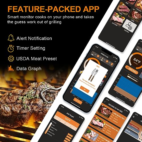 Bluetooth Thermometer for BBQ, Kitchen, Oven, Grill - 300FT Range