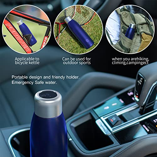 Blue Stainless Steel Water Bottle with Self-Cleaning UV Purifier