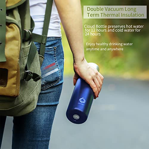Blue Stainless Steel Water Bottle with Self-Cleaning UV Purifier