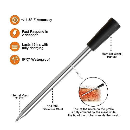 Bluetooth Thermometer for BBQ, Kitchen, Oven, Grill - 300FT Range