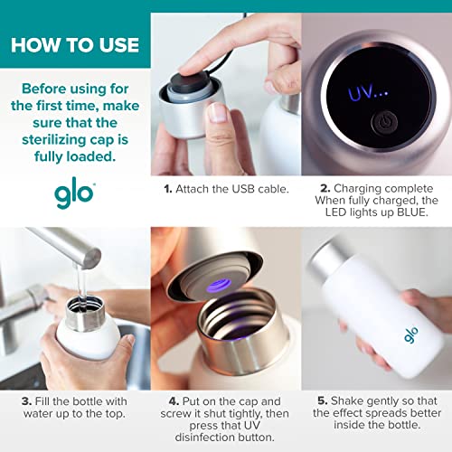 Glo UV Water Smart Bottle | Stainless Steel, BPA-Free