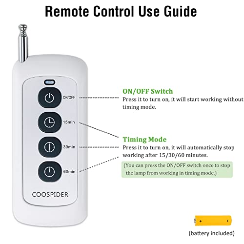 COOSPIDER UV Lamp with Remote Control and Base
