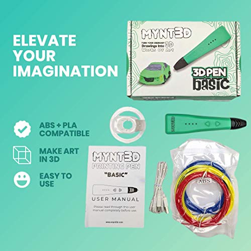 2020 MYNT3D Basic 3D Printing Pen, ABS/PLA, Black