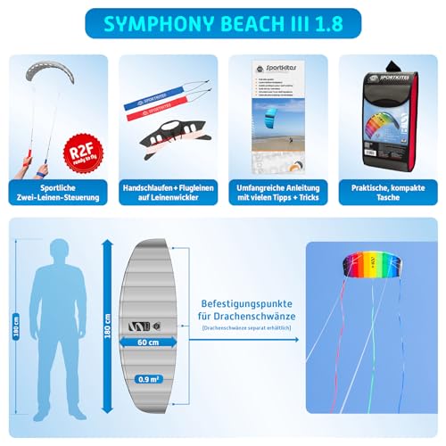 Symphony Beach III Stunt Kite, Aqua, Dual Line