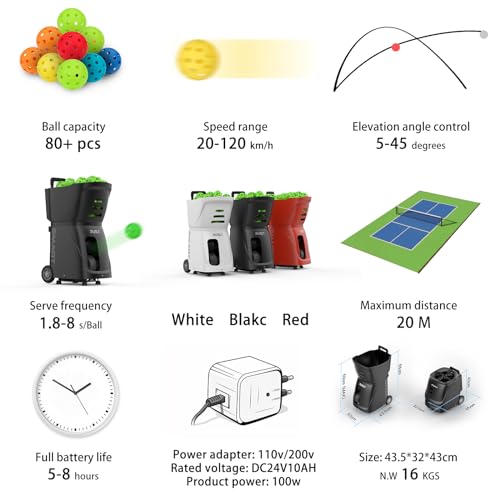 Professional Pickleball Machine with Multiple Training Modes (Red)