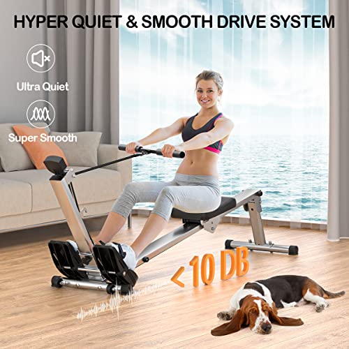 Foldable Rowing Machine with LCD Monitor, Comfortable Cushion