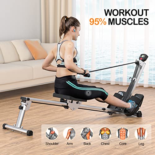 Foldable Rowing Machine with LCD Monitor, Comfortable Cushion