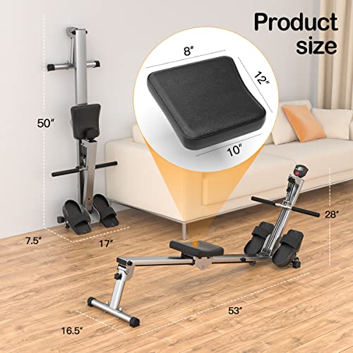 Foldable Rowing Machine with LCD Monitor, Comfortable Cushion