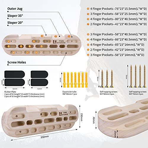 TWO STONES Climbing Hangboard with Variety of Holds