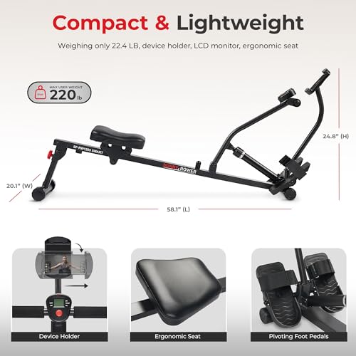 SunnyFit Connected Rowing Machine, 12 Resistance Levels, Full Body Workout