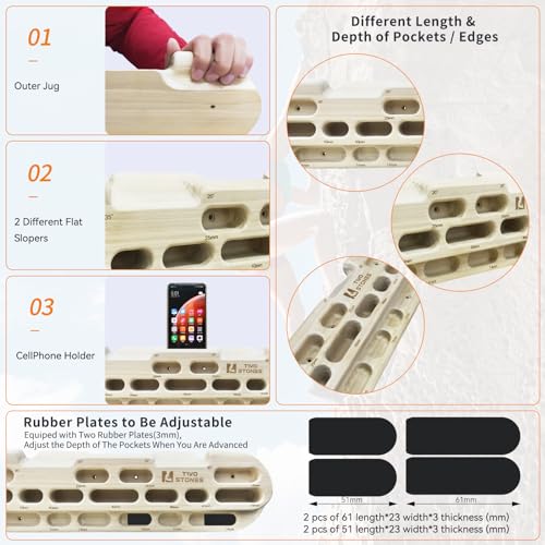 TWO STONES Hangboard Pull Up Bar with Phone Holder