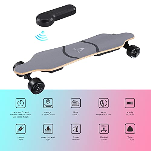 Electric Longboard with Remote Control, 900W Hub-Motor