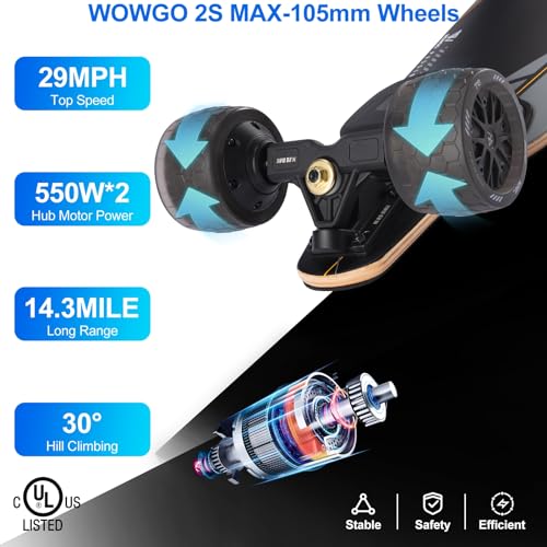 WOWGO Electric Skateboard Longboard 29mph 14 Mile Range