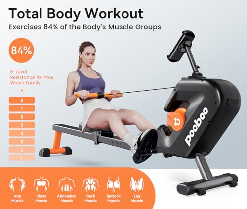 pooboo 350 LBS Magnetic Rower with LCD Monitor
