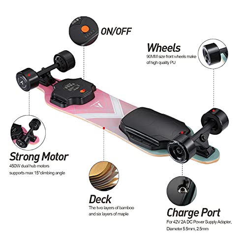 Electric Longboard with Remote Control, 900W Hub-Motor