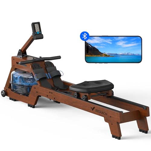 MERACH Water Rowing Machine - Solid Wood, Bluetooth Monitor