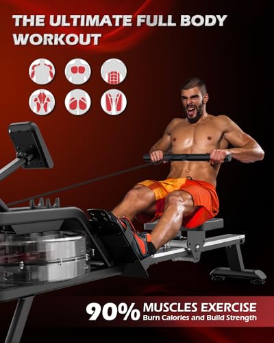 PASYOU Foldable Water Rowing Machine with Bluetooth & LCD