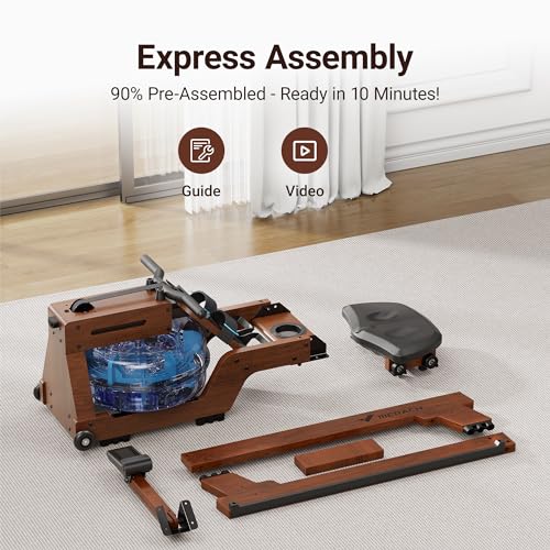 MERACH Water Rowing Machine - Solid Wood, Bluetooth Monitor