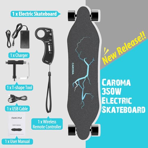 Caroma Electric Skateboard with Remote, 350W Motor, 12.4MPH Speed