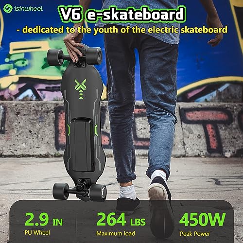 isinwheel V6 Electric Skateboard, 450W Peak Power, 10 Miles Range