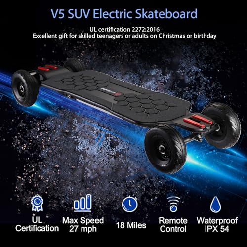 LCD Remote Electric Skateboard with Lights, 27 MPH